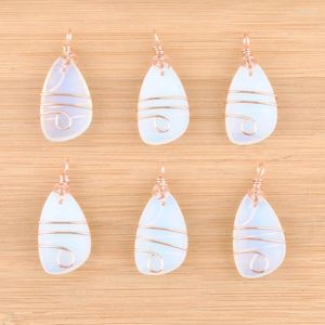 Pendentif Colliers En Gros 6pcs Naturel Opal Pierre Bijoux Cadeau Pour Femmes Homme Fil De Cuivre Wrap Irrégulière Perle Rose Or Couleur TN4174