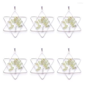 Pendentif Colliers En gros 6 pièces pendentifs arbre de vie puces de pierres précieuses naturelles pierre Olivine Chakra Reiki étoile à cinq branches en métal Merkaba bijoux