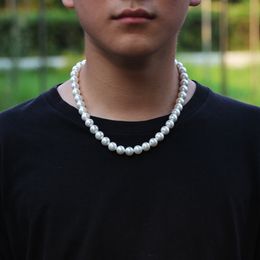 Anhänger Halsketten Großhandel-8-10mm Perle Hip Hop Cz Stein Bling Iced Out Kreuz s mit Perlen Link Kette für