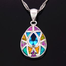 Collares pendientes Venta al por mayor Joyería de moda al por menor Fine BluePink Fire Opal Stone Sterling Sliver Colgantes para mujeres PAT002Pendant