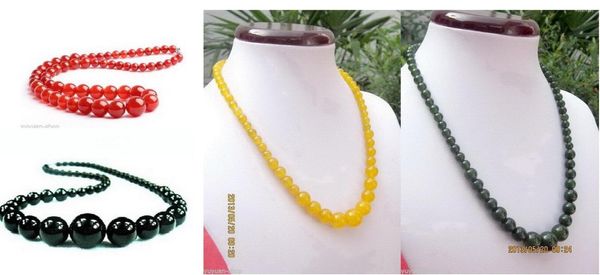 Collares pendientes Venta al por mayor Asiático Natural Verde oscuro / Amarillo Negro Rojo Collar de cuentas de jade