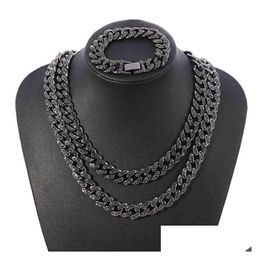 Pendentif Colliers En Gros Noir 1M Glacé Cubique Zircon Diamant Cz Cubain Lien Chaîne Miami Cuba Collier Bracelet Hip Hop Bijoux Dhqin