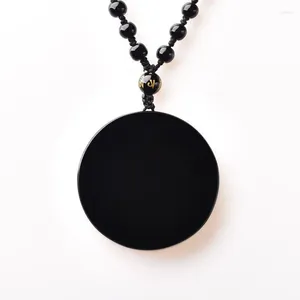 Hangende kettingen groothandel zwarte natuurlijke obsidiaan steenronde voor vrouwen mannen gepersonaliseerde aanpassing mode sieraden