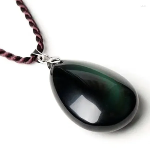 Colliers de pendentif en gros noir Natural Obsidian Water Drop Pendants Corde chanceuse pour hommes Femmes Sécurité Amulet Stone Bijoux Joursneige