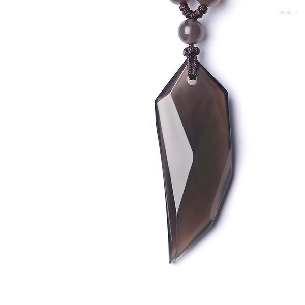 Pendentif Colliers En Gros Noir Naturel Obsidienne Pierre Collier Dent De Loup Forme Chanceux Pour Femmes Hommes Chandail Chaîne Bijoux De Mode