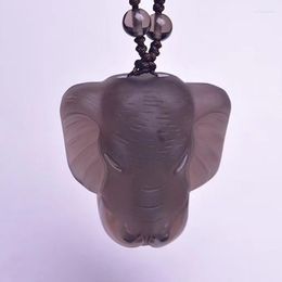 Collares pendientes al por mayor obsidiana negra colgantes de cristal natural collar de elefante suerte para hombres mujeres joyería de moda