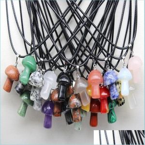 Anhänger Halsketten Großhandel Geschnitzter Pilz Natürliche Edelstein Stein Anhänger Quarz Kristall Amethyst Tigerauge Hand Charms Für DIY Schmuck M DH2J9