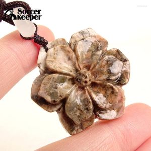 Pendentif Colliers En Gros Chine Main Sculpture Bijoux De Mode Naturel Rhodonite Jade Collier Fleur Jaspe Amulette Hommes Femmes Cadeaux BI866