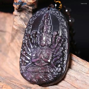 Hanger Kettingen Groothandel Kleur Zwart Natuurlijke Obsidiaan Duizenden Handen Guanyin Boeddha Ketting Dierenriem Geslacht Muis Guard God