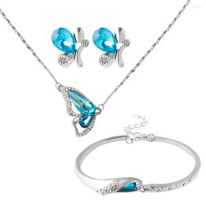 Hanger Kettingen Groothandel Mode Vlinder Zirconia Sieraden Set Verzilverd Dier Ketting Armband Oorbellen Sets Voor Vrouwen