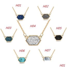 Pendentif Colliers Gros-Mode Druzy Drusy Sier Plaqué Or Faux Pierre Turquoise Pour Femmes Lady Bijoux Drop Livraison Pendentifs Dhjay