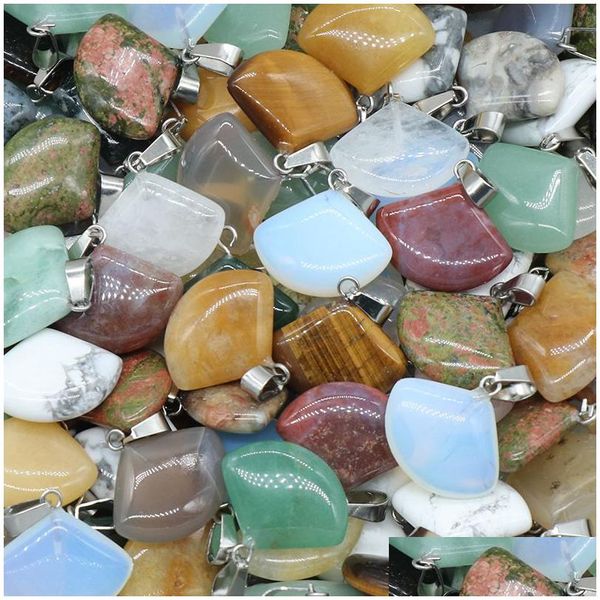 Collares colgantes Venta al por mayor Moda Geométrica Circar Sector Forma Piedra preciosa Colorf Cristales naturales Piedra para la fabricación de joyas Dhgarden Dh0Ge