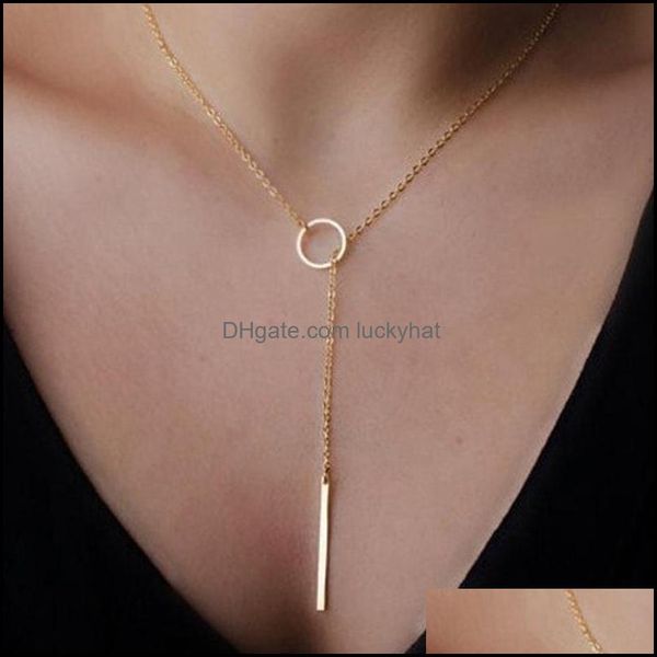 Colliers pendentifs en gros mode collier minimaliste femmes géométrique plaqué or cercle barre 24 pouces livraison directe bijoux pendentif Otkue