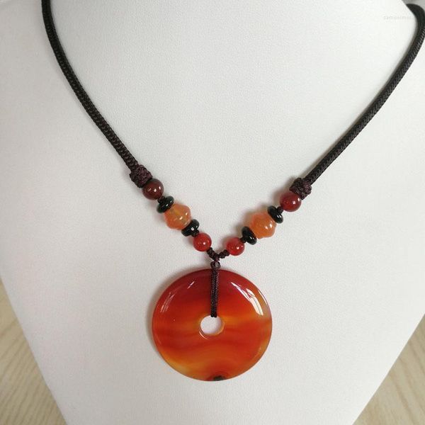 Pendentif Colliers En Gros De Mode Naturel Rouge Onyx Pierre Gogo Donut Forme Charmes Pendentifs Collier Bijoux 1 pc