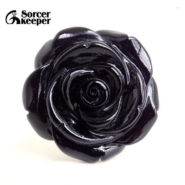 Collares colgantes al por mayor tallado a mano flores de rosa cristal negro ágata negro piedra diy collar para mujeres para hombres para joyas que hacen bo338