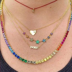 Pendentif Colliers En Gros Glacé Bling Arc-En-Ciel Coloré Zircone Cubique CZ 5mm Tennis Chaîne Charme Collier Collier Bijoux Cadeau Pour Femmes16 