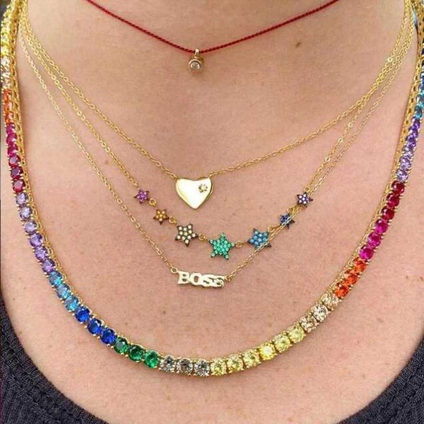 Pendentif Colliers En Gros Glacé Bling Arc-En-Ciel Coloré Zircon Cubique CZ 5mm Tennis Chaîne Charme Collier Collier Bijoux Cadeau Pour Women16 18 Q240402