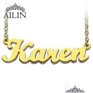 Pendentif Colliers En Gros Karen Style Nom Collier Plaqué Or Sur Cuivre Initiales Bijoux Personnalisés Personnalisé Parfait Drop Dhvsu