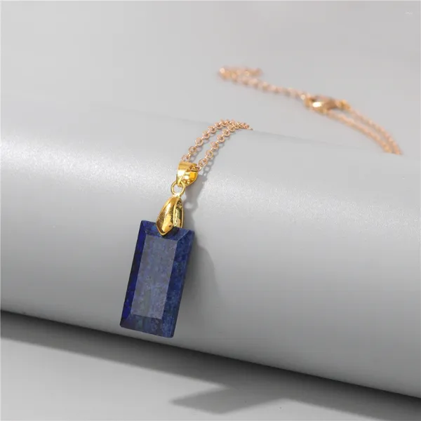 Colliers pendants en gros lapis lazuli carré tranche forme de pierre naturelle amethystes quartz rose pour femmes cadeaux de filles