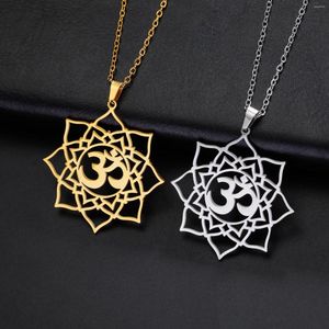 Collares colgantes loto al por mayor om yoga chakra símbolo collar de acero inoxidable budismo de amuleto para mujeres joyas de moda