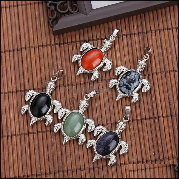 Collares colgantes Venta al por mayor Natural Animal Gem Crystal Turtle Suéter Cadena Accesorios DIY St004 Drop Entrega Joyería Colgantes OT1SO