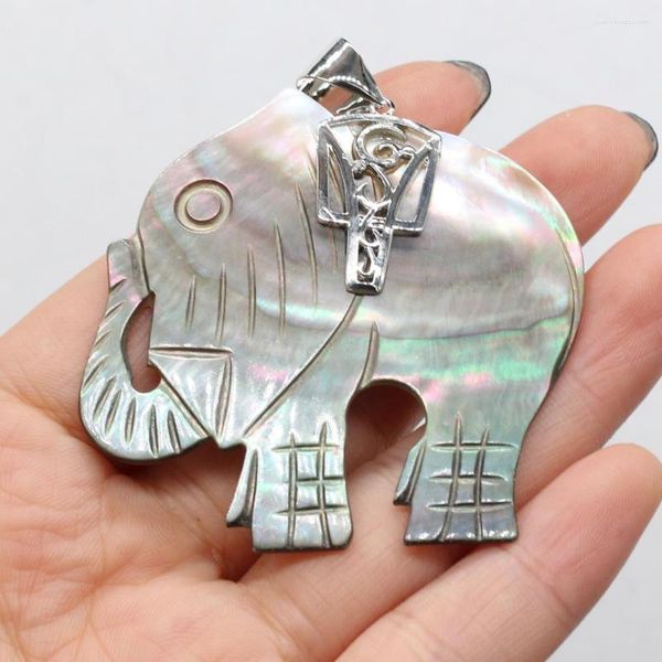 Collares pendientes Venta al por mayor Natural Black Shell Fun Elephant Mother Of Pearl Charms Accesorios para la fabricación de joyas DIY Collar 50x50mm