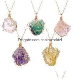 Colliers pendants en gros de quartz en cristal naturel Point de guérison chakra perle gemme pierre femme hommes de style de style pierre d'origine J dhr9s
