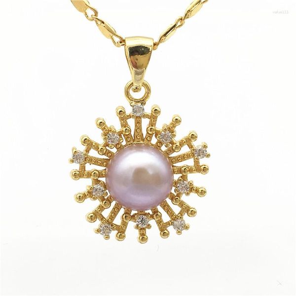 Pendentif Colliers En Gros Naturel Perle D'eau Douce 7-8 Mm 5 Couleurs Blanc Rose Violet Noir Gris Zircon Collier 001