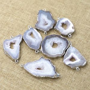 Collares colgantes, venta al por mayor, conector de rebanada de Agatas blancas naturales, oro Irregular en gema Druzy para joyería DIY