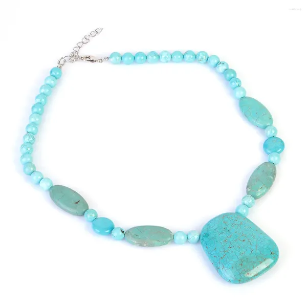 Pendentif Colliers Prix de gros Forme assortie Howlite Turquoise Pierre Perles Collier Bohème Bijoux Pour Femmes Hommes