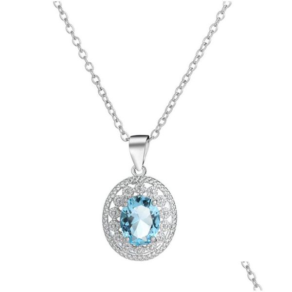 Pendentif Colliers Prix de gros Collier en acier inoxydable Bijoux Saint Valentin Cadeau Bleu Topaz Clavicule Chaîne Femme Drop Dhgarden Dhgsy