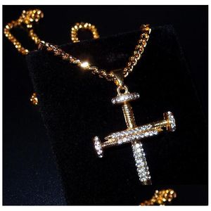 Colliers pendentifs Grossiste - Collier Punk Trendy Mâle 18K Or Couleur Crucifix Croix Jésus Pendentifs Hommes Bijoux Cadeaux Cadeau De Noël Dhapo