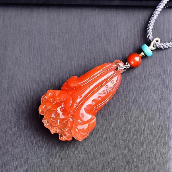 Pendentif Colliers En Gros Rouge Naturel Pendentifs En Cristal Fine Sculpté À La Main Collier De Chou Chinois Chanceux Pour Femmes Hommes Bijoux De Mode