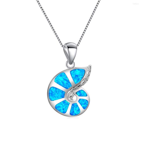 Pendentif Colliers En Gros Au Détail De Mode Bijoux Fine Bleu Opale De Feu Pierre Conque Pendentifs Collier Pour Femmes Gilrs