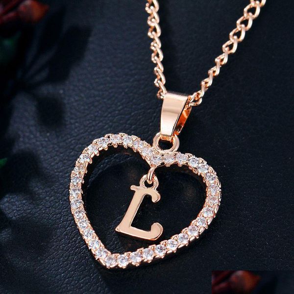 Colliers pendentifs en gros plaqué or rose lettre L collier 26 lettres Zircon amour bijoux 18 pouces chaîne livraison directe P Dhgarden Dhnai