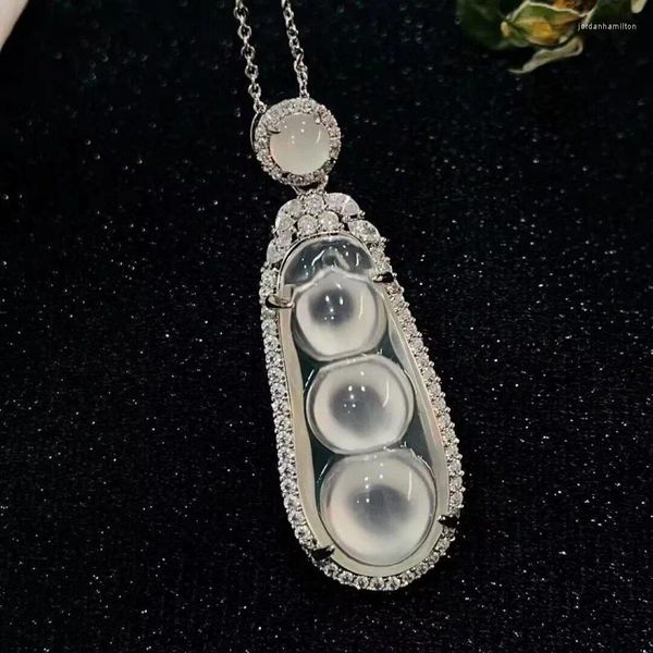 Pendentif Colliers En Gros Plaqué Argent Incrusté Calcédoine Blanche Fu Dou Agate Collier De Jade Pour Femmes Bijoux Cadeau