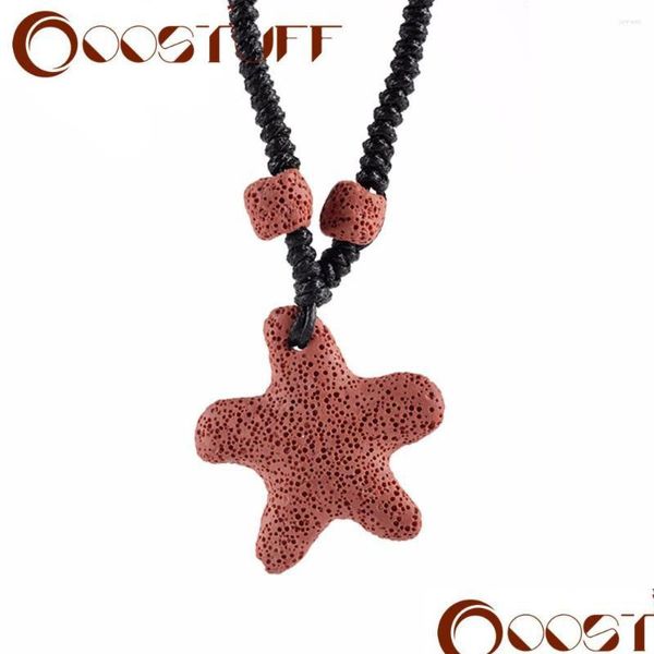 Pendentif Colliers Gros Star Lava Stone Perles Pendentifs Cire Corde Longue Goth Bijoux Pour Femmes Nature Suspension Stranger T Dhgarden Dheku