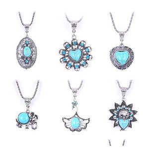 Pendentif Colliers En Gros Tibétain Sier Bijoux En Bk Personnalité Turquoise Sautoirs Collier Européen Creux De Nombreux Styles Pendentifs Dhz7Q