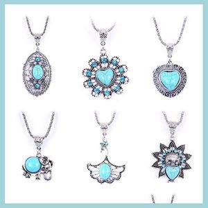 Pendentif Colliers En Gros Tibétain Sier Bijoux En BK Personnalité Turquoise Colliers Collier Européen Creux De Nombreux Styles Pendentif Dhrbq