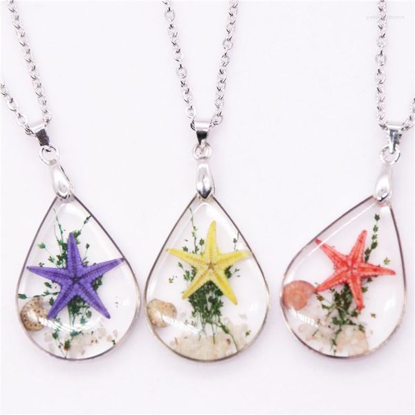 Pendentif Colliers En Gros Transparent Fleur Séchée Femmes Collier Mode Étoile De Mer Résine Pour Bijoux De Charme