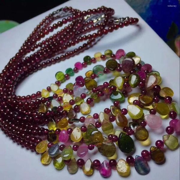 Collares colgantes Vino al por mayor de granate rojo collar de piedra natural cuentas de agua gotas de agua joyas de belleza