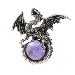 Collares colgantes Venta al por mayor Ala Dragón Con cuentas Cristal Natural Amatista Piedra curativa Joyería vintage Entrega de gotas Colgantes Dhrqw