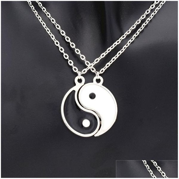 Pendentif Colliers Wholesale1Pair Romantique Émail Noir Et Blanc Ami Tai Chi Pendentifs Bff Yin Yang Collier Amant D'amitié Coup Dhcfo