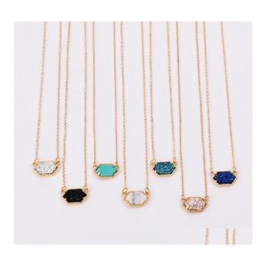 Collares pendientes Wholesalefashion Druzy Drusy Collares pendientes Sier Chapado en oro Faux Stone Turquesa Para Mujeres Señora Joyería Drop D Dh5Fa