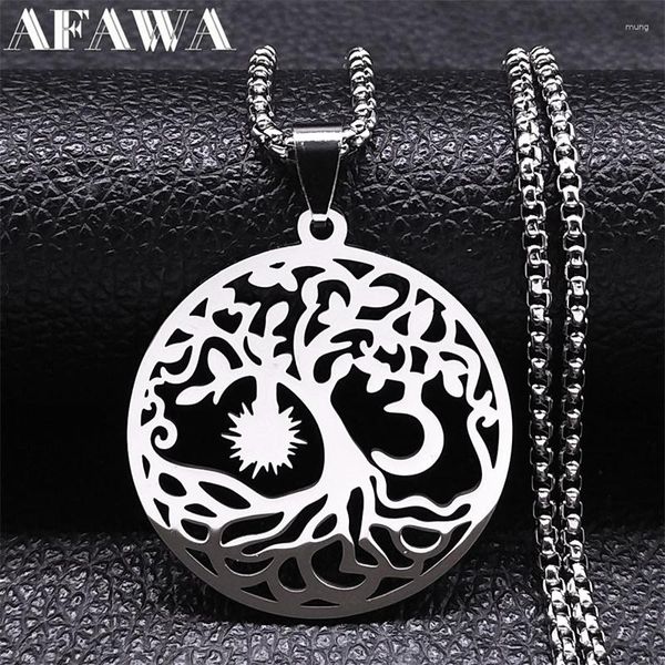 Collares pendientes Wicca Moon Sun Yggdrasil Árbol de la vida Colgantes para hombres Mujeres Acero inoxidable Ying Yang Collar de protección Joyería