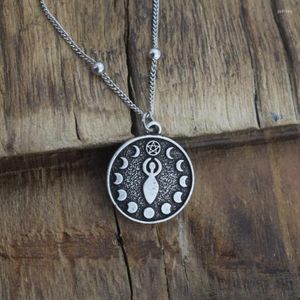 Pendentif Colliers Wiccan Phase de Lune Pentagramme Déesse Collier Sorcière Pagan Bijoux Pour Femmes