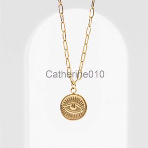 Hangende kettingen Wilde vrije trendy gouden kleurketen roestvrijstalen hanger ketting voor vrouwen in reliëf ogen vintage statement sieraden J230817