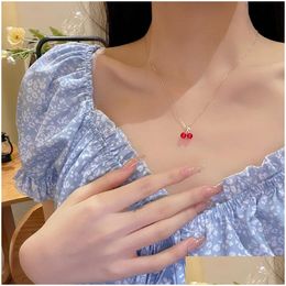 Colliers pendants Vins Red Cherry Gold Color 14K Collier jaune pour femmes 2024 Nouvelle personnalité Bijoux de la mode Drop Drop délivre DHVT1