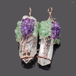 Pendentif Colliers Fil Wrap Fleur Arbre Guérison Reiki Pierre Améthystes Aventurine Perlée Grande Taille Minéral Brut Naturel Quartz Clair Pendentifs