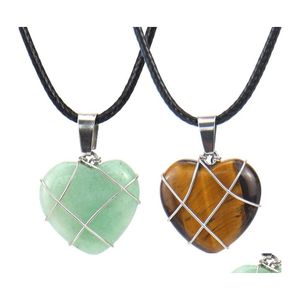 Pendentif Colliers Fil Wrap Coeur Reiki Guérison Cristal Oeil de Tigre Améthyste Aventurines Chakra Collier Pour Femmes Bijoux Drop Delive Dhawr